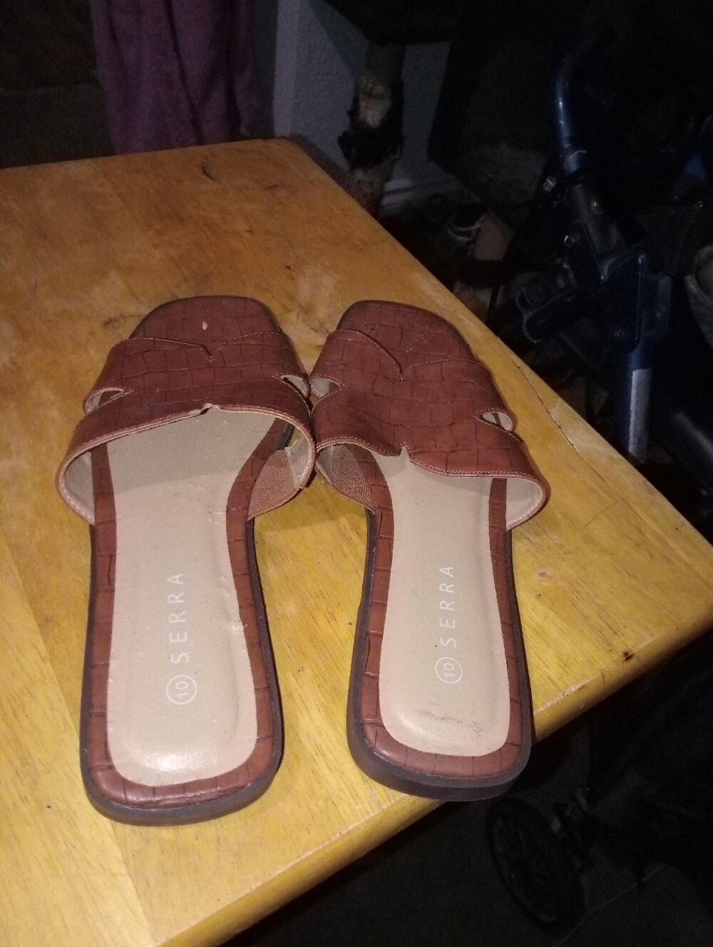Serra Brown Croc-Embossed Slide Mules